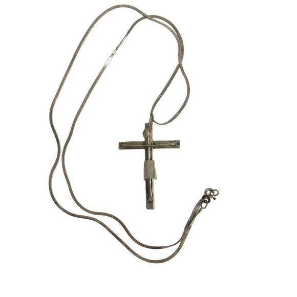 VTG Christian Crucifix Pendant Chain Necklace 24" Sterling Silver Italy 6108 - Picture 2 of 11